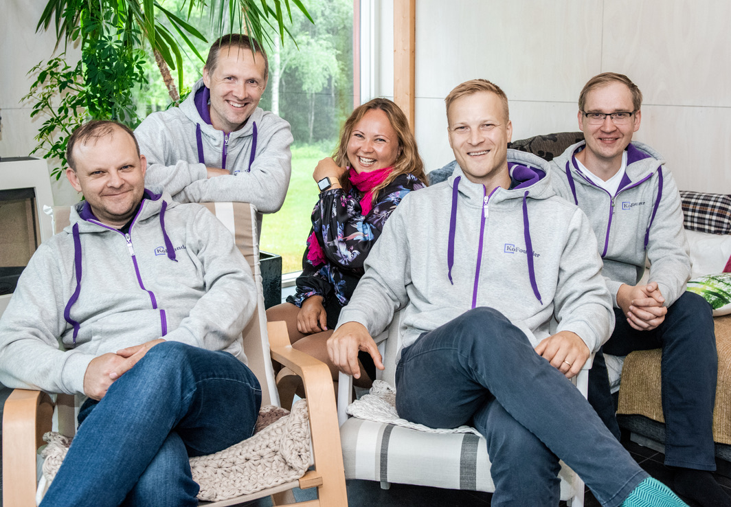 The initial KoThinker founders wearing KoFounder hoodies, gathered together